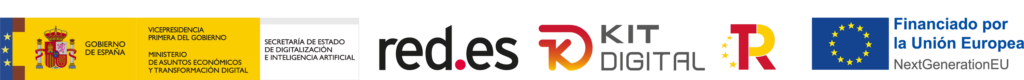 Logos for the Government of Spain, Ministry for Digital Transformation, Red.es, Kit Digital, the Recovery, Transformation and Resilience Plan, and European Union NextGenerationEU funding.